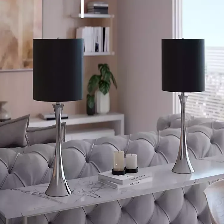 Kirklands Home Table Lamps|Silver and Tapered Table Lamps, Set of 2 Black