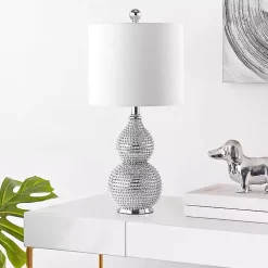 Kirklands Home Table Lamps|Silver and Chrome Textured Table Lamp White