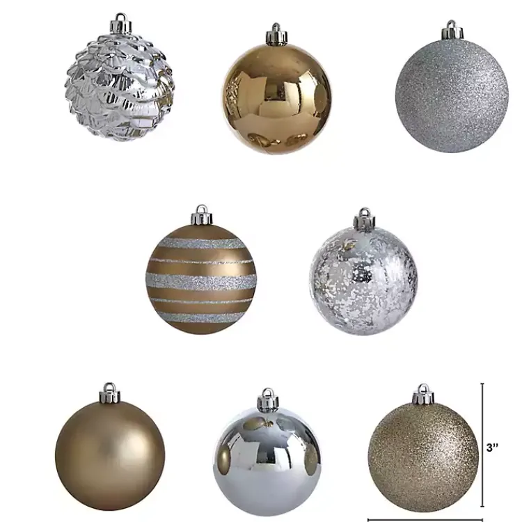 Online Silver and Gold Shatterproof Ornaments, Set of 64 Christmas Ornaments
