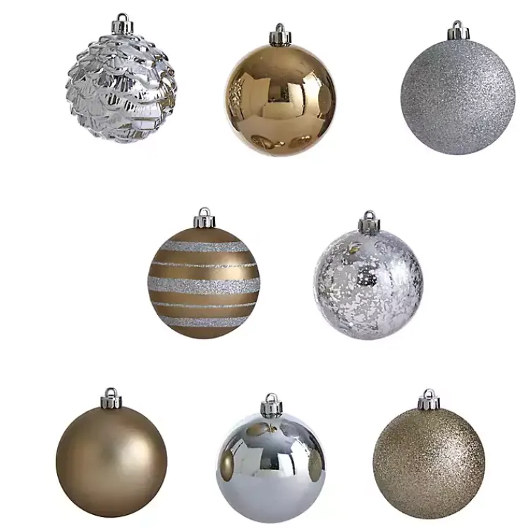 Online Silver and Gold Shatterproof Ornaments, Set of 64 Christmas Ornaments