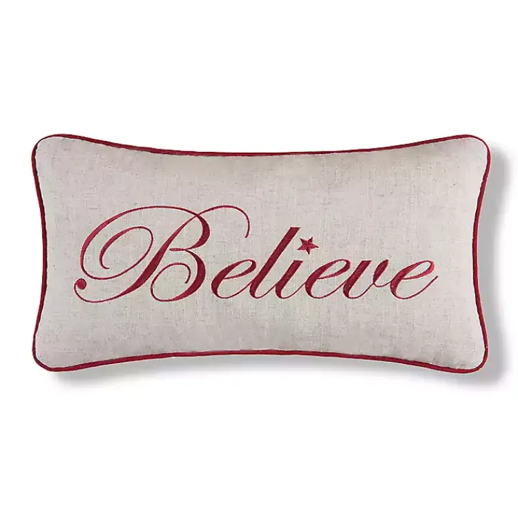 New Silver and Red Believe Lumbar Pillow Christmas Pillows