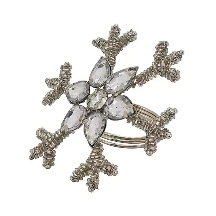 Kirklands Home Table Linens|Beaded Snowflake Napkin Rings, Set of 4 Silver
