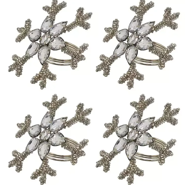 Kirklands Home Table Linens|Beaded Snowflake Napkin Rings, Set of 4 Silver