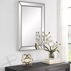 Kirklands Home Decorative Mirrors|Bevel Rectangle Wall Mirror Silver