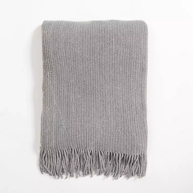 Discount Silver Blue Chenille Ribbed Throw Blankets & Throws