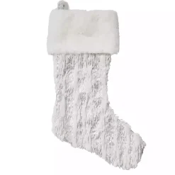 Discount Silver Brushed Faux Fur Stocking Christmas Stockings & Stocking Holders