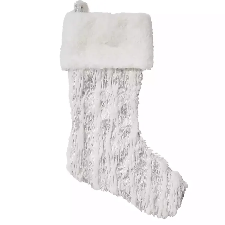 Discount Silver Brushed Faux Fur Stocking Christmas Stockings & Stocking Holders