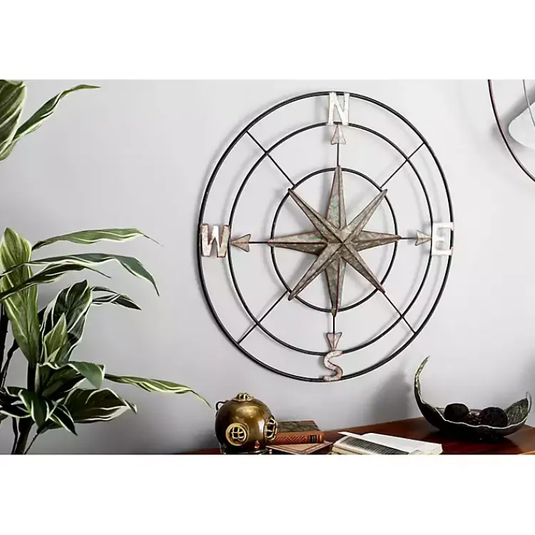 Kirklands Home Outdoor Wall Decor|Compass Rose Outdoor Plaque Silver