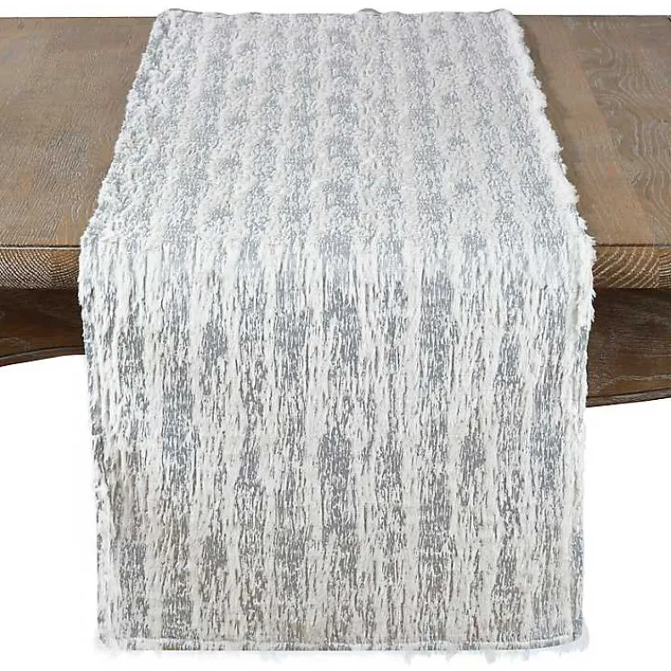 Kirklands Home Table Linens|Faux Fur Brushed Metallic Foil Table Runner Silver