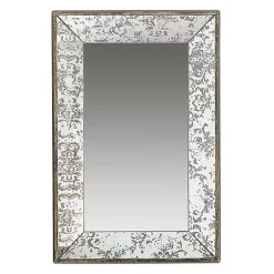 Kirklands Home Decorative Mirrors|Silver Floral Rectangle Wood Wall Mirror