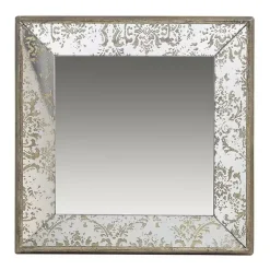 Kirklands Home Decorative Mirrors|Silver Floral Square Wood Wall Mirror