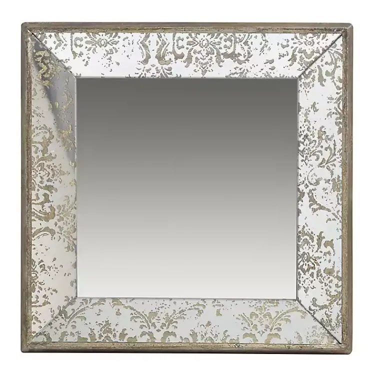 Kirklands Home Decorative Mirrors|Silver Floral Square Wood Wall Mirror