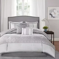 Kirklands Home Comforters|Silver Geometric Stripes 7-pc. Queen Comforter Set