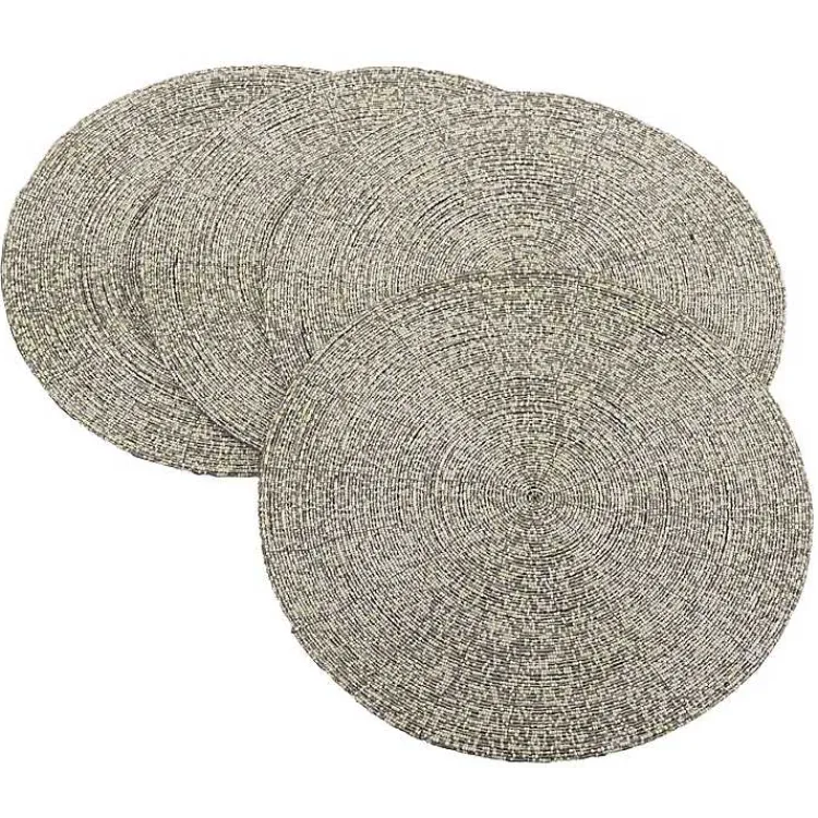 Kirklands Home Table Linens|Glass Beaded Placemats, Set of 4 Silver