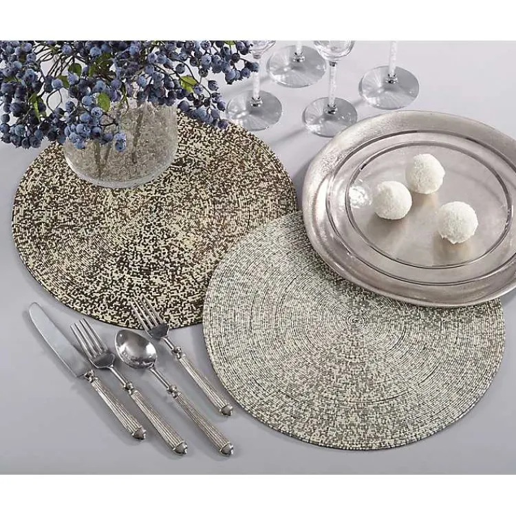 Kirklands Home Table Linens|Glass Beaded Placemats, Set of 4 Silver