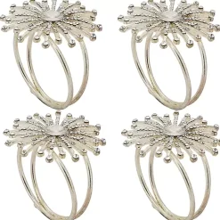 Kirklands Home Table Linens|Glitter Starburst 4-pc. Napkin Ring Set Silver