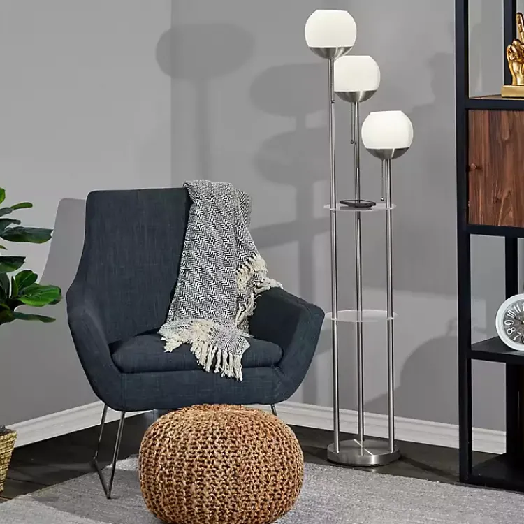 Kirklands Home Floor Lamps|Silver Globe 3-Light Shelf Floor Lamp