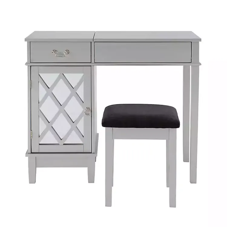Kirklands Home Dressers & Chests|Silver Lattice Ella 2-pc. Vanity Set Gray