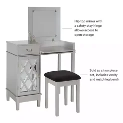 Kirklands Home Dressers & Chests|Silver Lattice Ella 2-pc. Vanity Set Gray