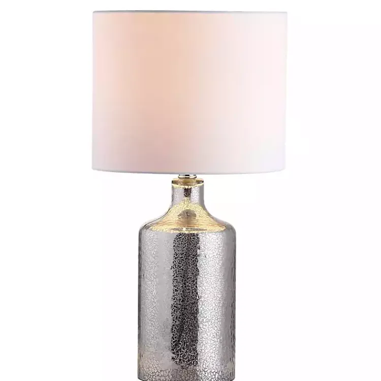 Kirklands Home Table Lamps|Silver Mercury Glass Cylinder Table Lamp White
