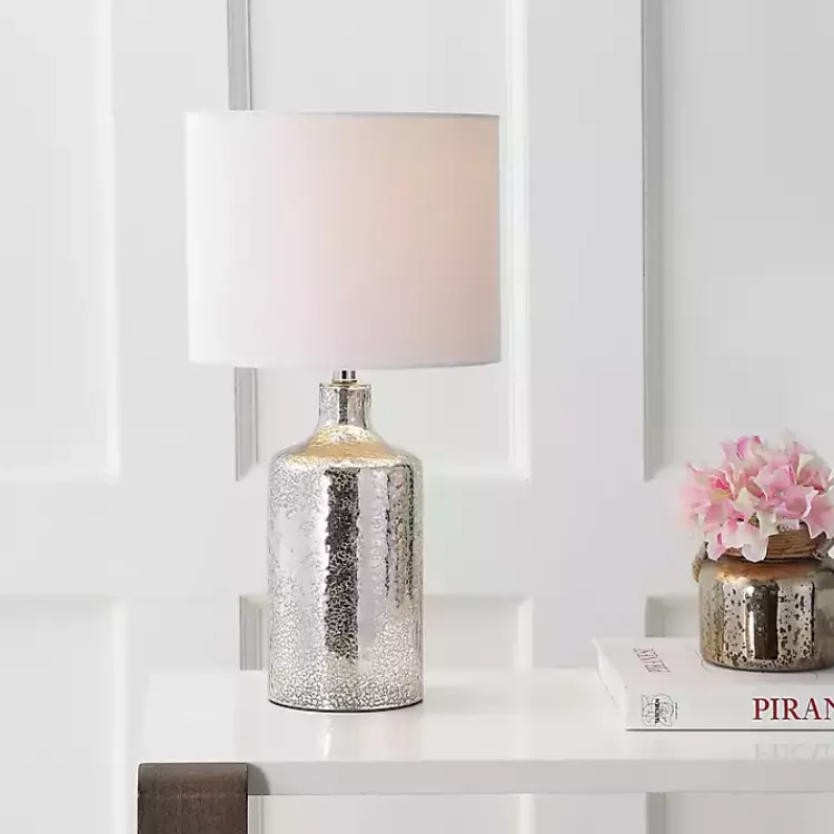 Kirklands Home Table Lamps|Silver Mercury Glass Cylinder Table Lamp White