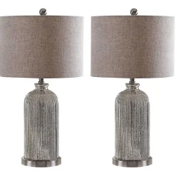 Kirklands Home Table Lamps|Silver Mercury Glass Ribbed Table Lamps, Set of 2 Tan