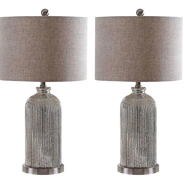 Kirklands Home Table Lamps|Silver Mercury Glass Ribbed Table Lamps, Set of 2 Tan