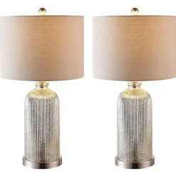 Kirklands Home Table Lamps|Silver Mercury Glass Ribbed Table Lamps, Set of 2 Tan