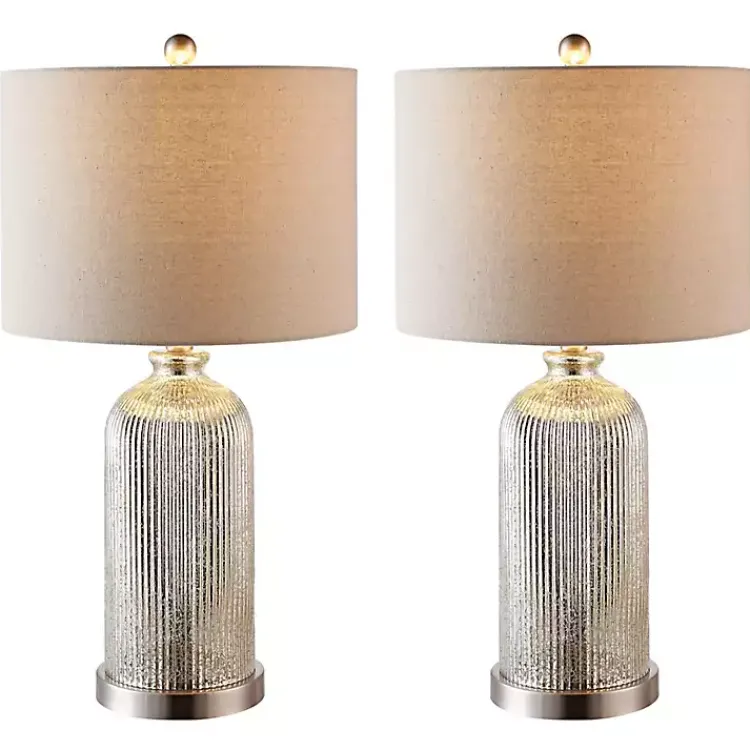 Kirklands Home Table Lamps|Silver Mercury Glass Ribbed Table Lamps, Set of 2 Tan