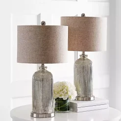 Kirklands Home Table Lamps|Silver Mercury Glass Ribbed Table Lamps, Set of 2 Tan