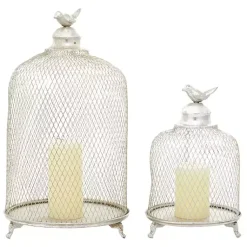 New Metal Bird Cage Cloche Lanterns, Set of 2 Lanterns
