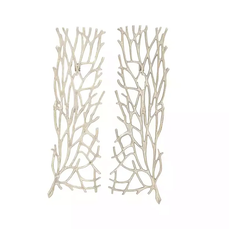Kirklands Home Wall Plaques|Metal Coral Panel Wall Plaques, Set of 2 Silver