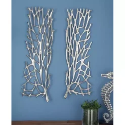 Kirklands Home Wall Plaques|Metal Coral Panel Wall Plaques, Set of 2 Silver