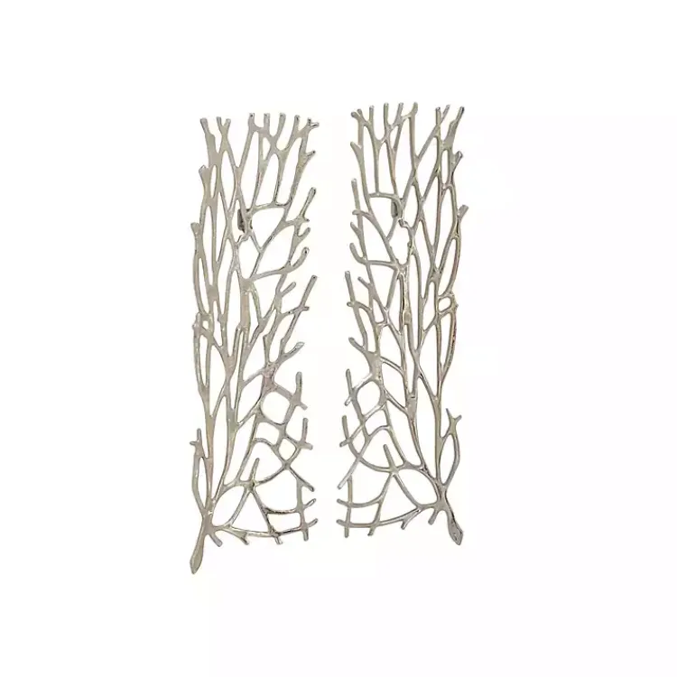 Kirklands Home Wall Plaques|Metal Coral Panel Wall Plaques, Set of 2 Silver