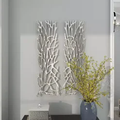 Kirklands Home Wall Plaques|Metal Coral Panel Wall Plaques, Set of 2 Silver