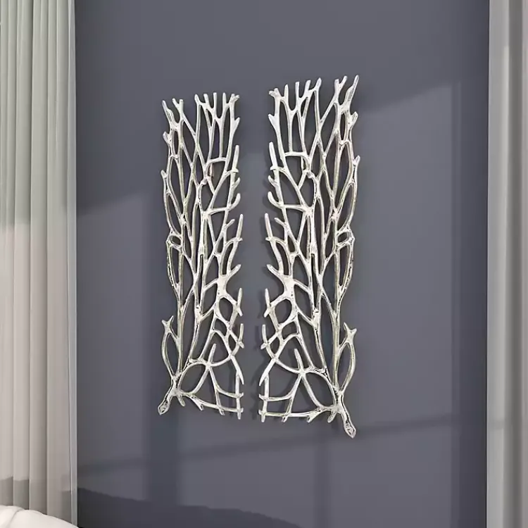 Kirklands Home Wall Plaques|Metal Coral Panel Wall Plaques, Set of 2 Silver