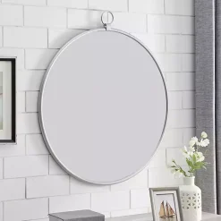 Kirklands Home Decorative Mirrors|Metal Frame Round Wall Mirror Silver