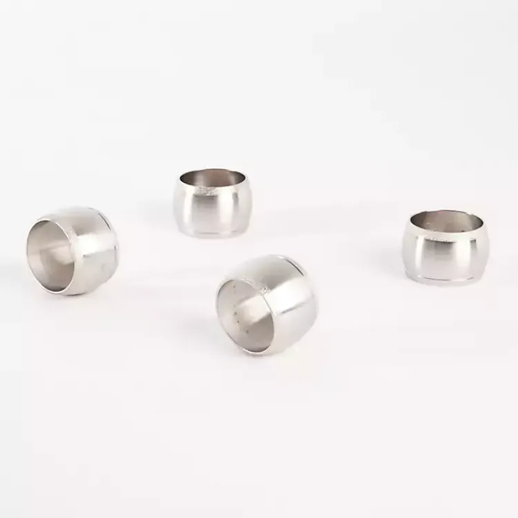 Kirklands Home Table Linens|Silver Metal Round Napkin Rings, Set of 4