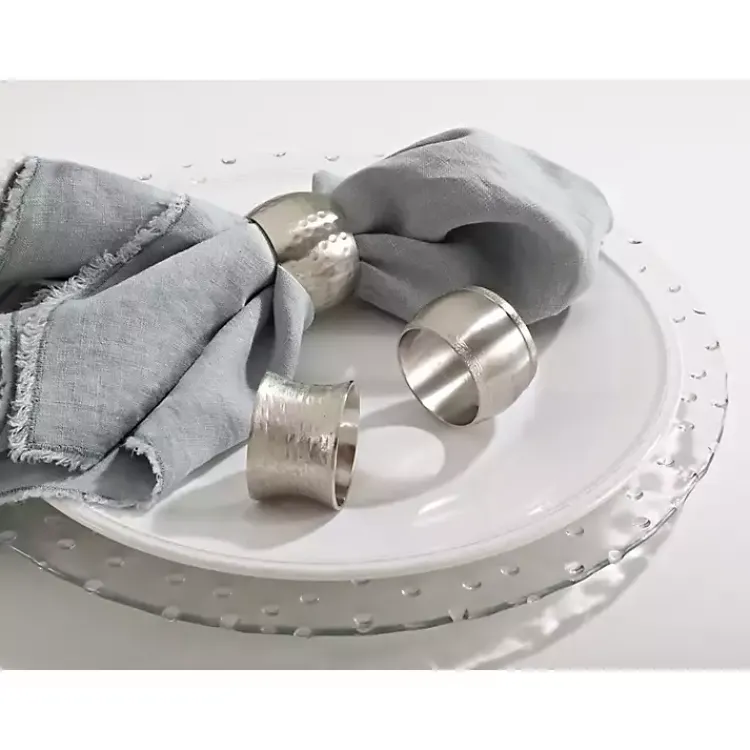 Kirklands Home Table Linens|Silver Metal Round Napkin Rings, Set of 4