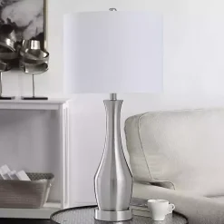 Kirklands Home Table Lamps|Silver Metal Taper Table Lamp White
