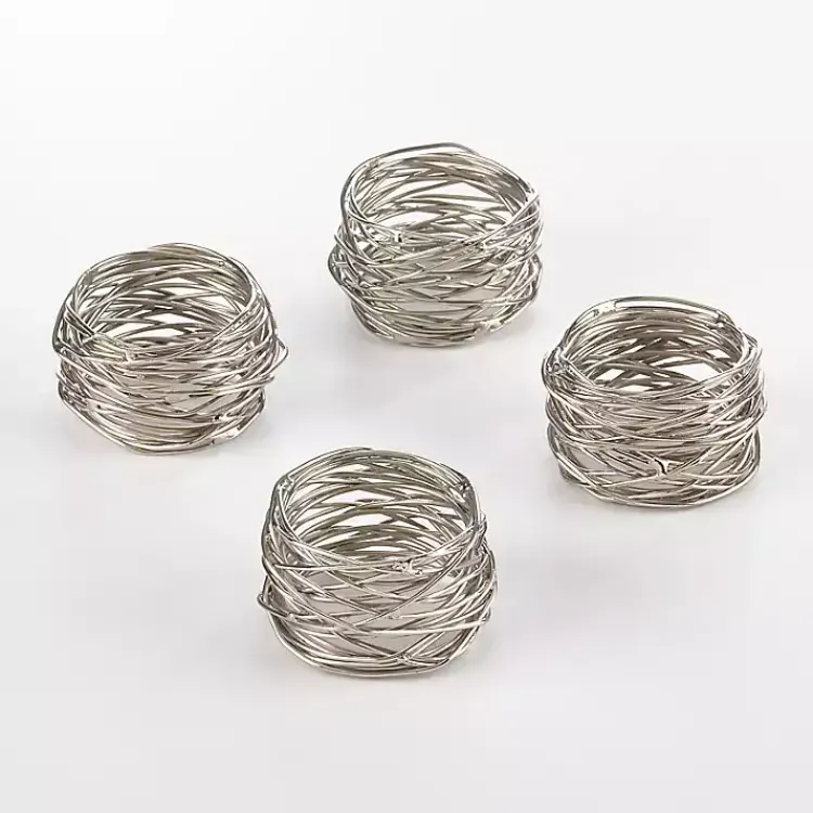 Kirklands Home Table Linens|Metal Twine Napkin Rings, Set of 4 Silver
