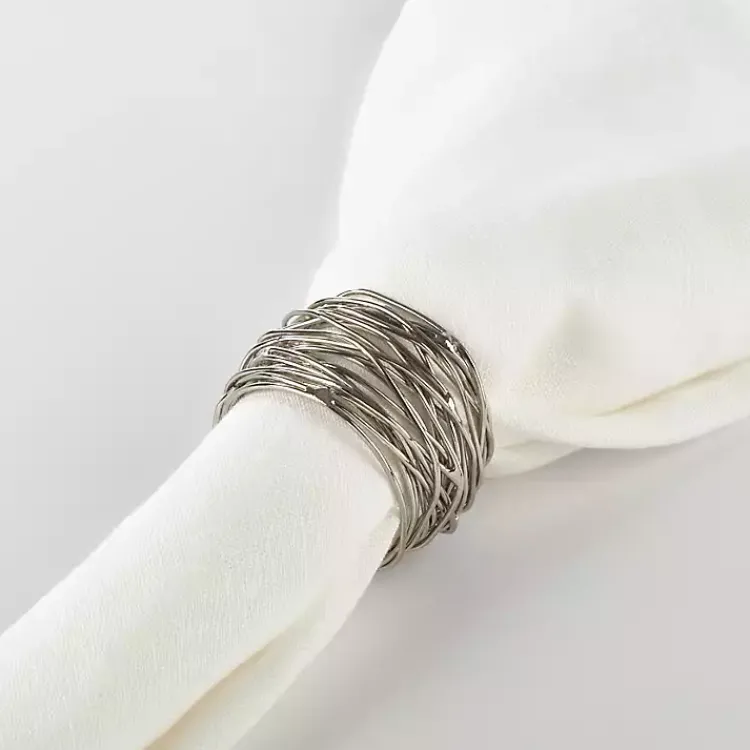 Kirklands Home Table Linens|Metal Twine Napkin Rings, Set of 4 Silver