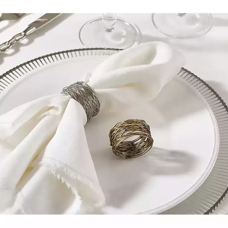 Kirklands Home Table Linens|Metal Twine Napkin Rings, Set of 4 Silver