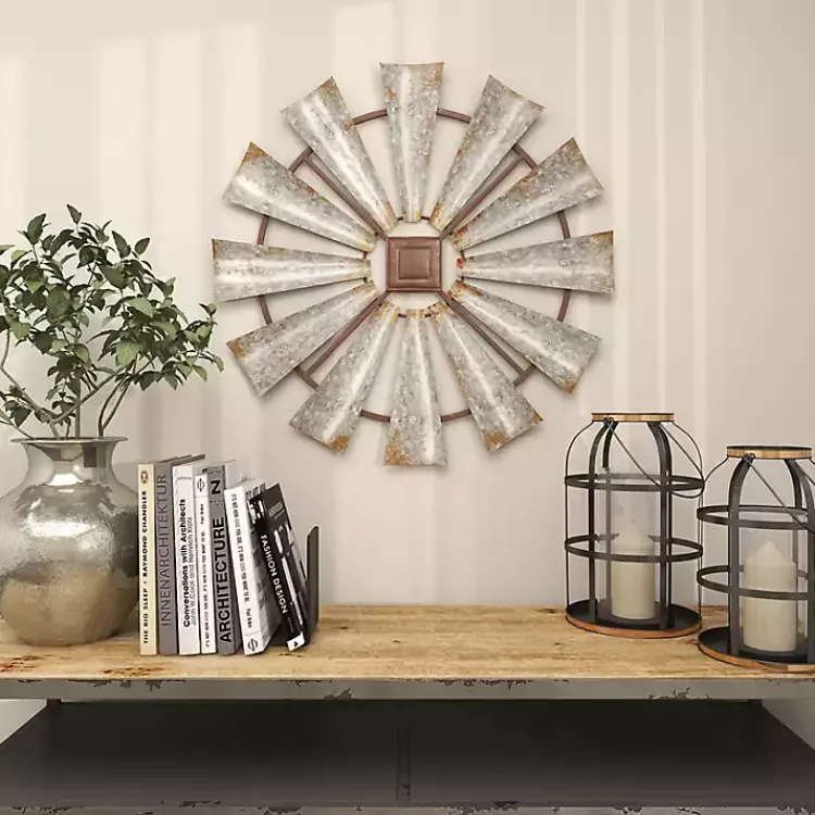 Kirklands Home Wall Plaques|Metal Windmill Wall Plaque Silver