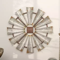 Kirklands Home Wall Plaques|Metal Windmill Wall Plaque Silver
