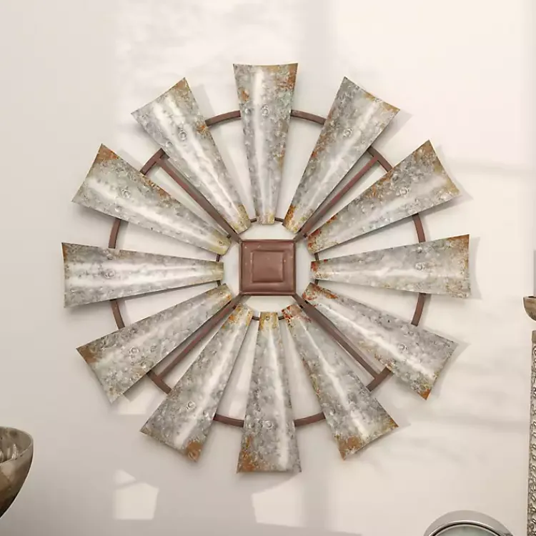 Kirklands Home Wall Plaques|Metal Windmill Wall Plaque Silver