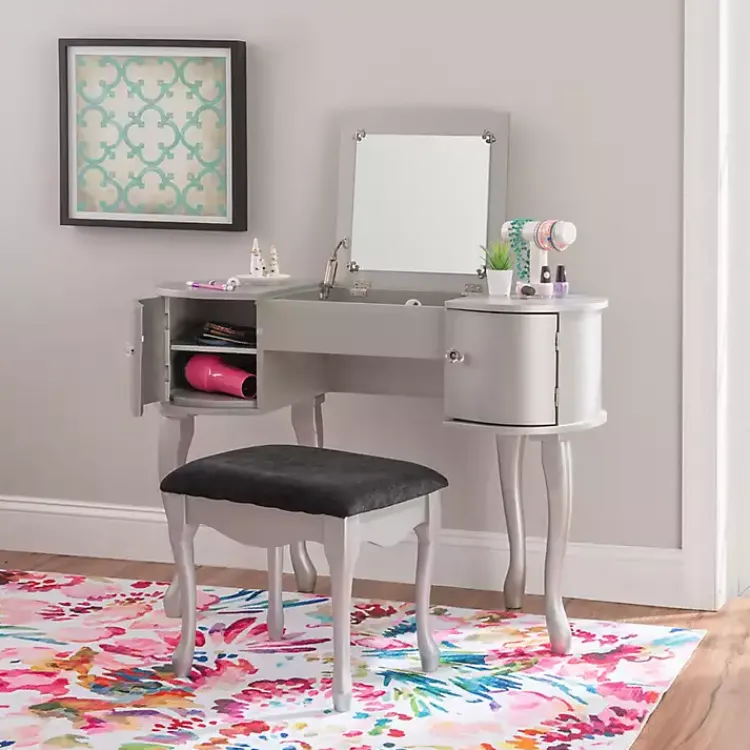 Kirklands Home Dressers & Chests|Silver Paloma Flip-Top 2-pc. Vanity Set Gray