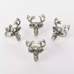 Kirklands Home Table Linens|Reindeer Head Napkin Rings, Set of 4 Silver