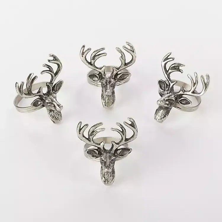 Kirklands Home Table Linens|Reindeer Head Napkin Rings, Set of 4 Silver
