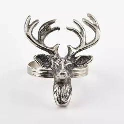 Kirklands Home Table Linens|Reindeer Head Napkin Rings, Set of 4 Silver
